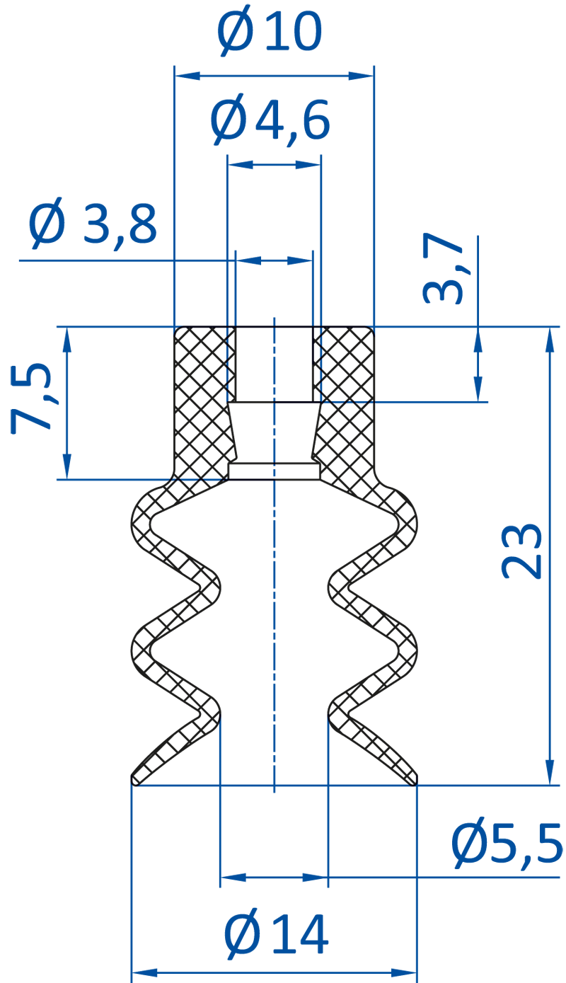 Размеры сильфонной вакуумной присоски FIPA серии SBU-2 21.014.133